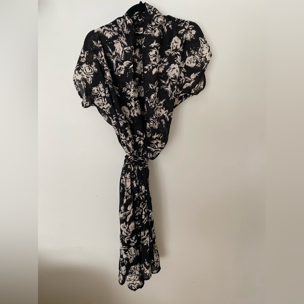 Black & White Floral Wrap Dress
